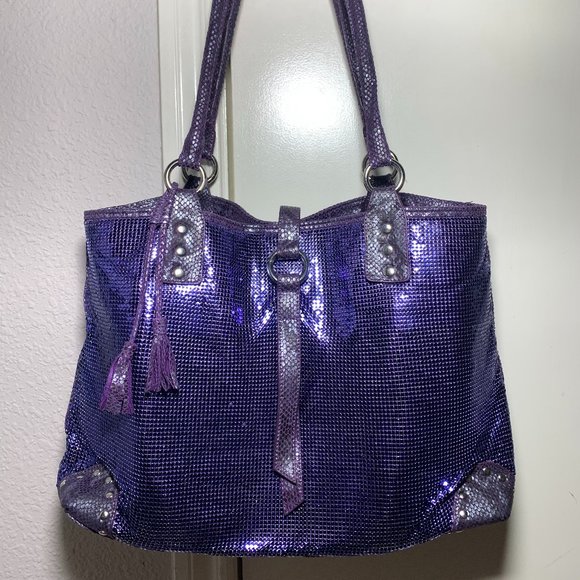 Whiting & Davis Handbags - Vintage Whiting & Davis Purple Mesh and Snakeskin Embossed Leather Bag